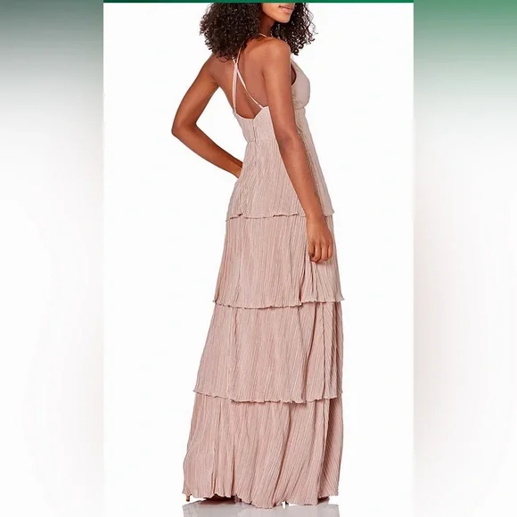 Dusty light pink Rose gold tiered layered maxi cocktail evening party gown dress - Picture 2 of 10
